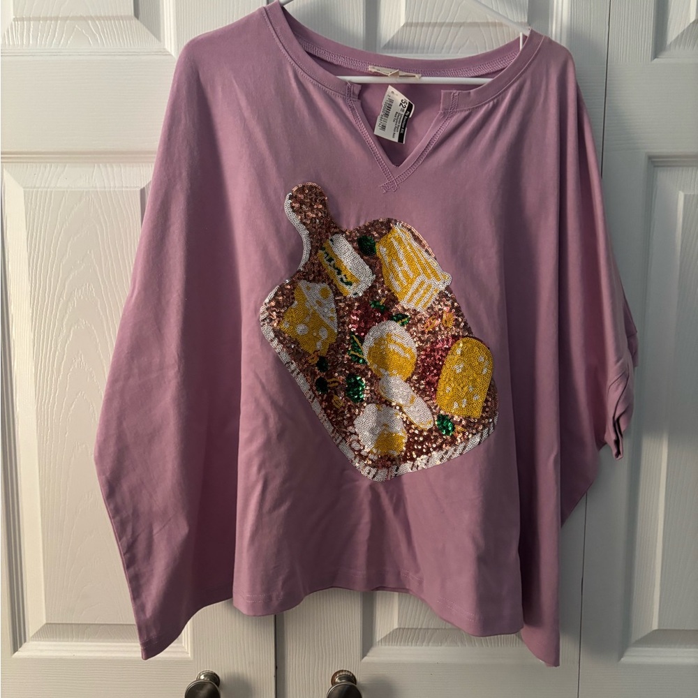 Peach Love California Purple Graphic Boxy 3/4 Sleeve Tee